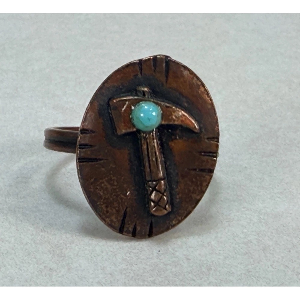 Unique Copper Western Turquoise Ring Handmade Southwestern Artisan Vintage 8.25